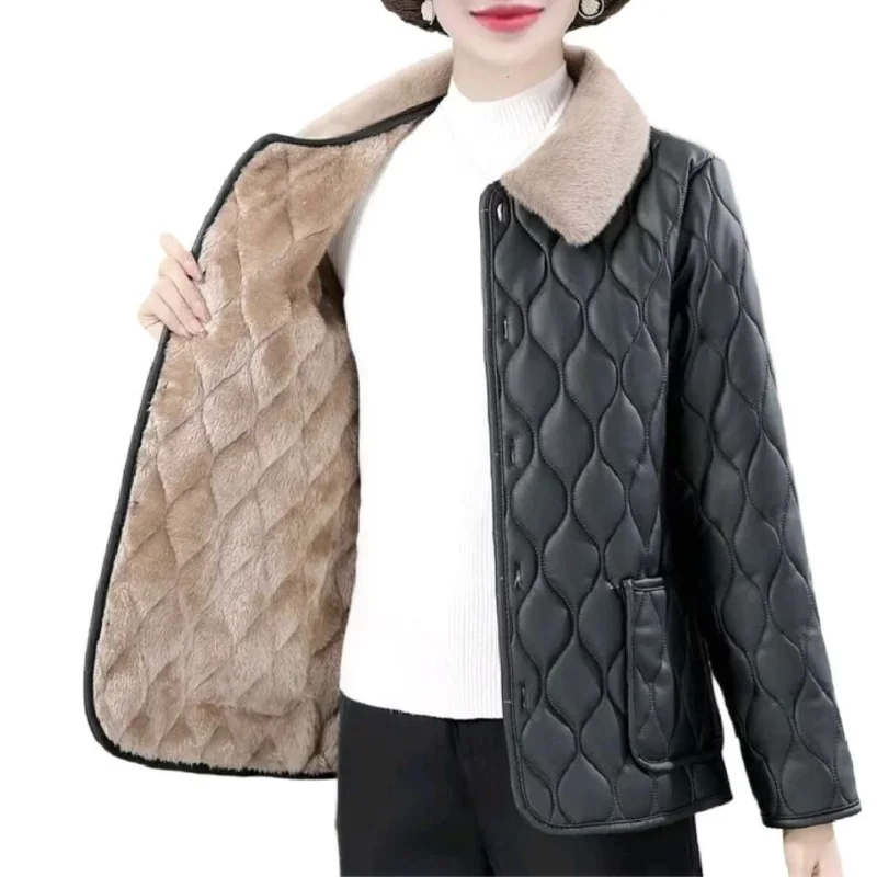 

Women's Clothing Hot Selling New Winter PU Fashionable Leather Jacket Warm Cotton