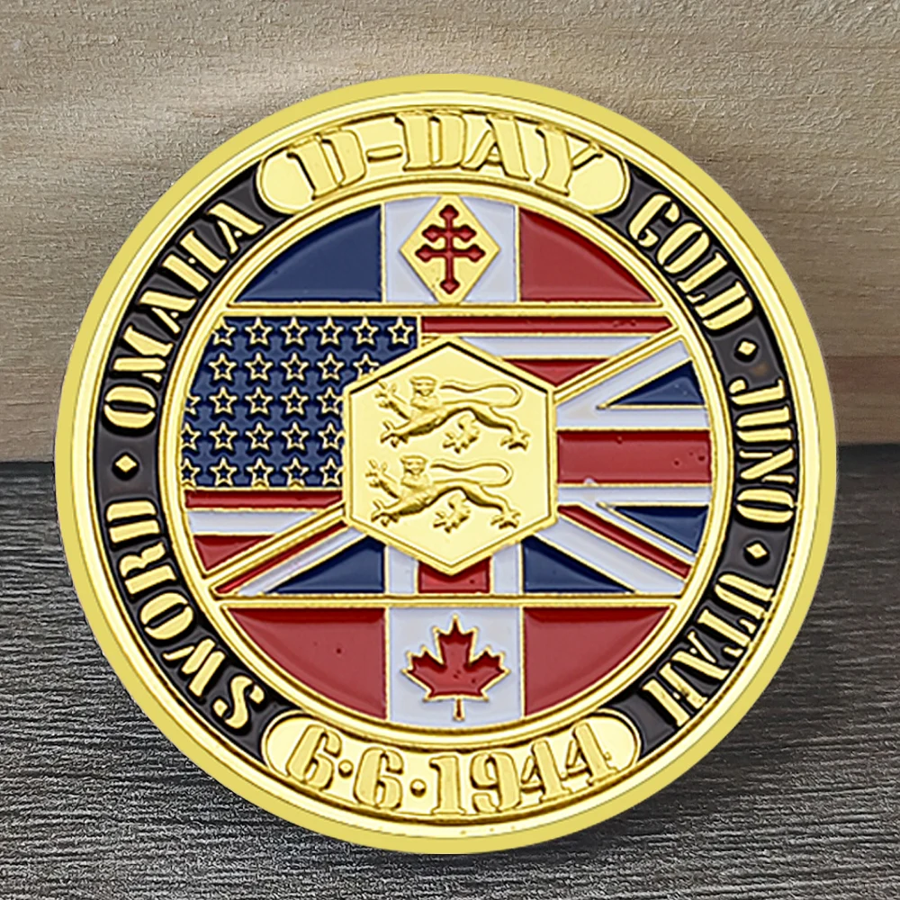 

D-Day 6.6.1944 Commemorative Coin – Normandy Landing WWII Victory Token – Allied Forces Flags Gold Souvenir Gift