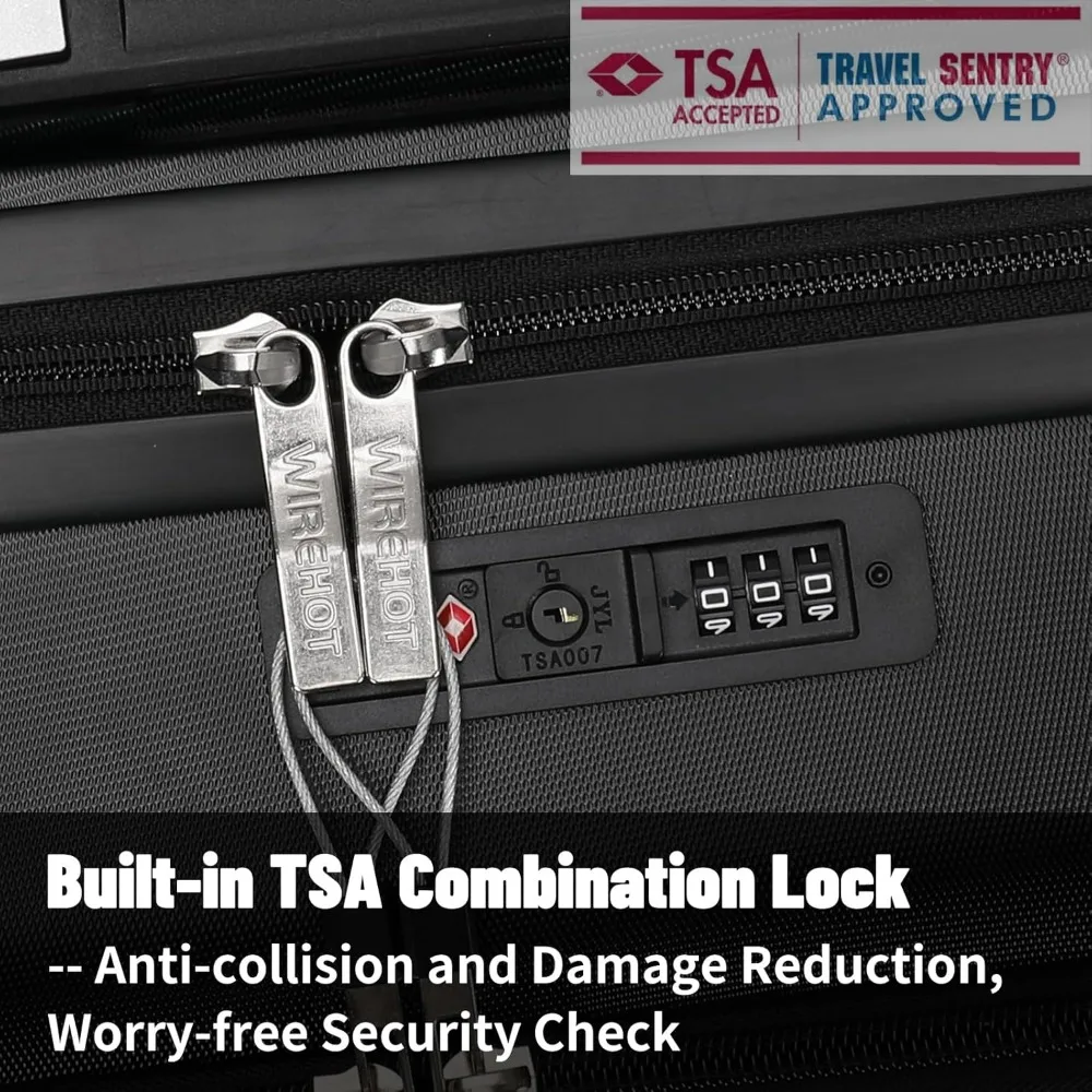 Equipaje de mano abierto frontal de 20 pulgadas con compartimento para computadora portátil, maleta de carcasa dura ABS + PC con ruedas giratorias, cerradura TSA y