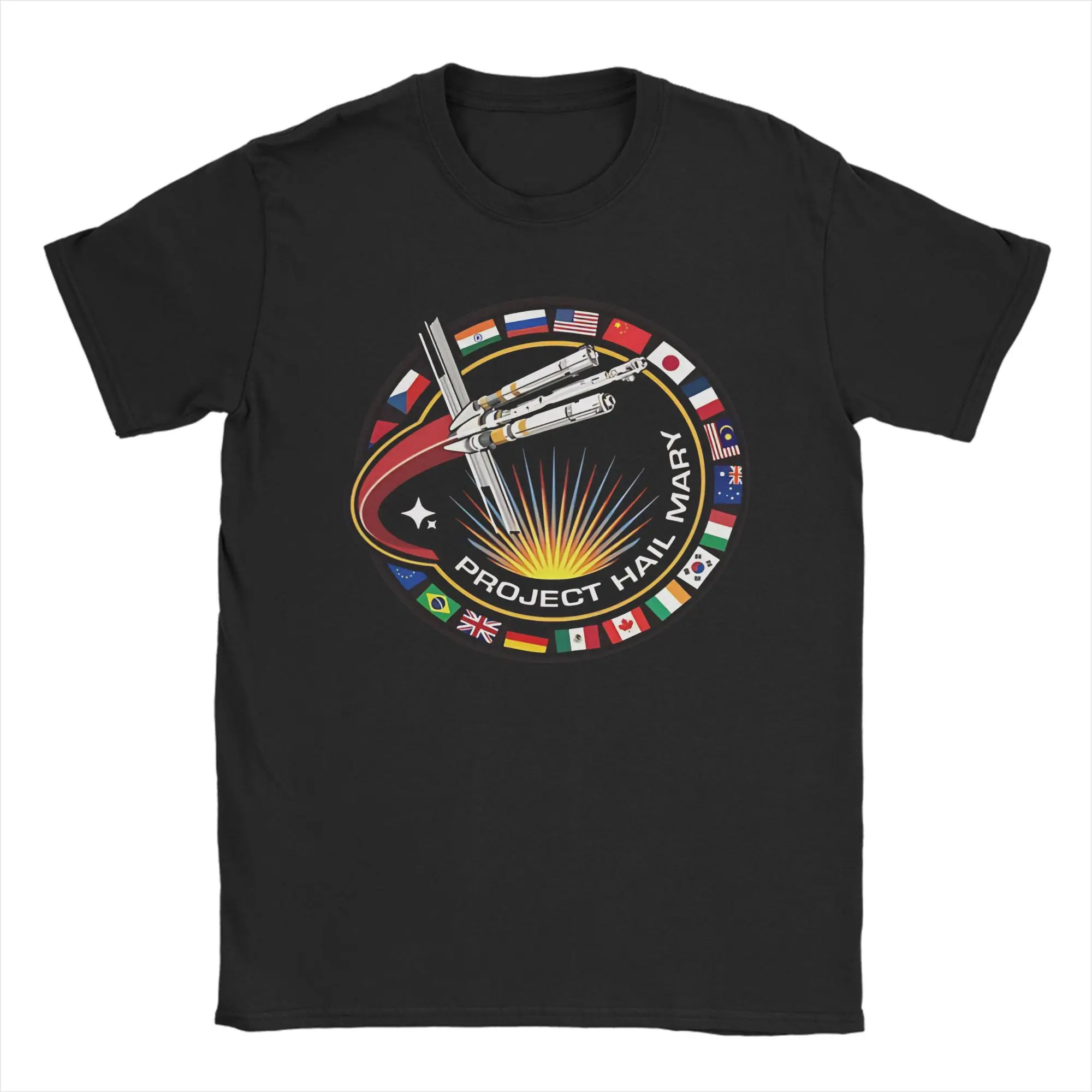 Project Hail Mary Mission Patch With Countries  Tshirts Men's 100%Cotton Tops Funny  Round Neck Short Sleeve