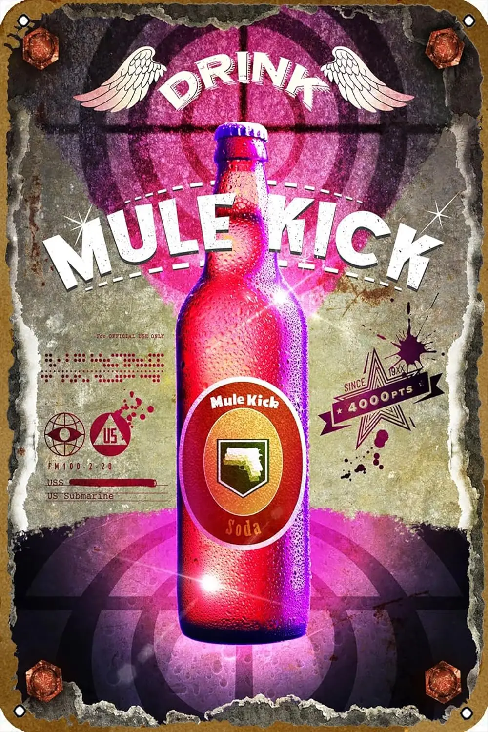 Mule Kick Poster Vintage Metal Tin Sign Painting Sign Funny Art Wall Decor Plaque For Home Bar Pub Club Cafe Decoration 8”×12” i