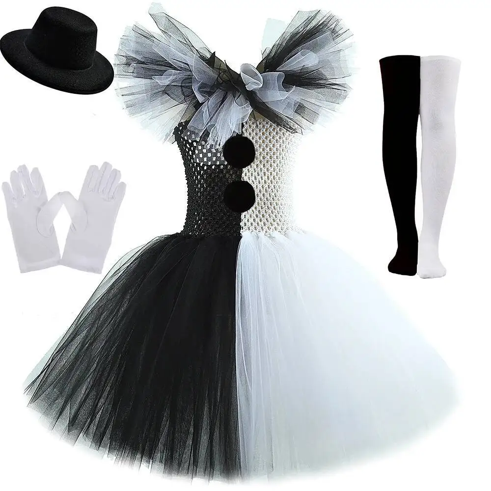 Weiß schwarz terrifier clown kostüme für mädchen gruselig halloween tutu kleid für kinder joker ausgefallene outfit kinder horror kleidung – Detail 11