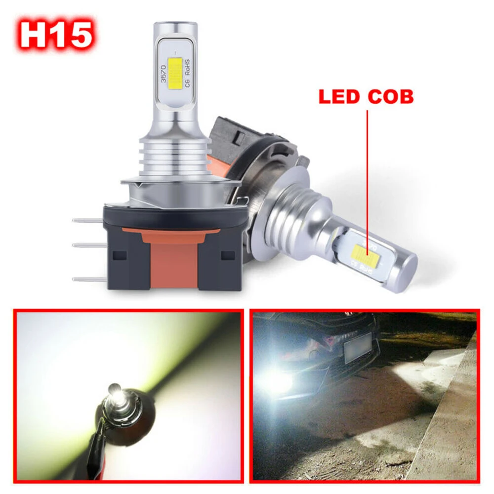 2Pcs H15 H11B LED Bulbs Car Headlight High Beam Day Driving Running Light 12V 6500K White Auto Lamp For Golf 6 VW Audi BMW