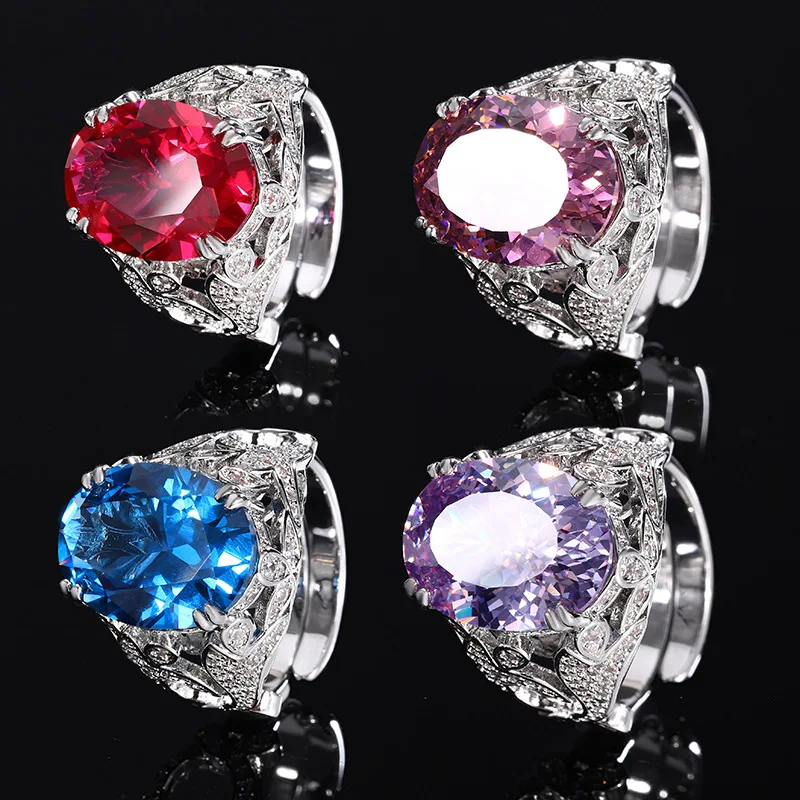 

2024 New Jewelry Gold-Plated Gemstone Bird's Nest Cut Corundum Egg-Shaped Ring for Women 12*16