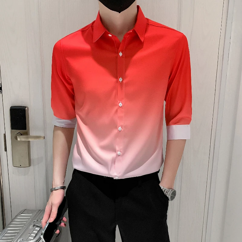 

Men's adient ort Sve irt Summer Faionable Hairdrer Brand Social Person ular Ne Breathable Regular Fit