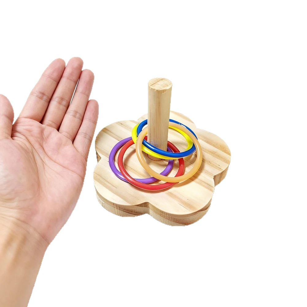 1PC Wooden Parrot Intelligence Training Toy Colorful Ring Toss Desktop Puzzle for Budgie Cockatiel Conure Cage Accessories Wares view 6