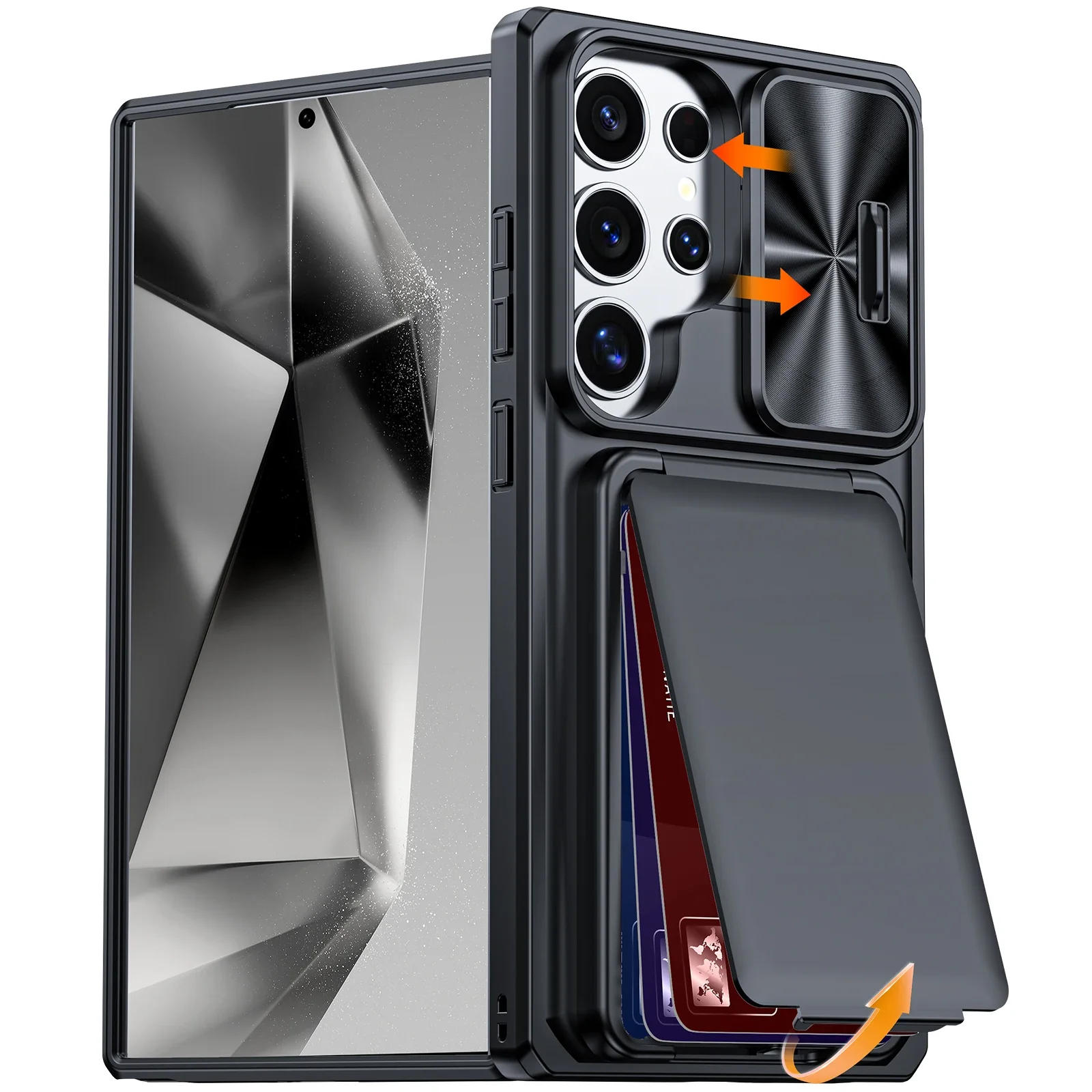 Shockproof Protective Wallet Phone Case(RFID Blocking ),with Camera Cover,Card Holder for Samsung Galaxy S24 Ultra Case-Black