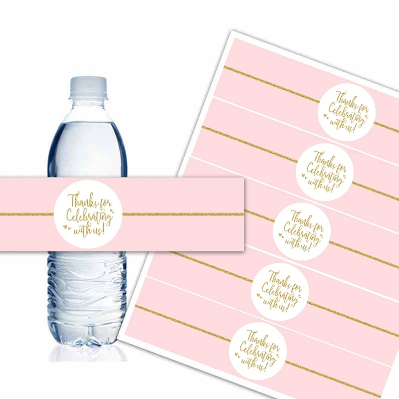 Andaz Press Blush pink gold glitter Print Wedding collection, water bottle label stickers     -15PCS