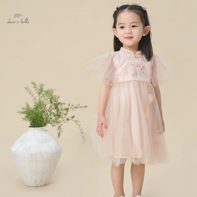

Dave Bella, элегантное платье для девочек, осенне-весеннее хлопковое детское очаровательное кружевное сетчатое платье, верхняя одежда, детская одежда принцессы DB2240547