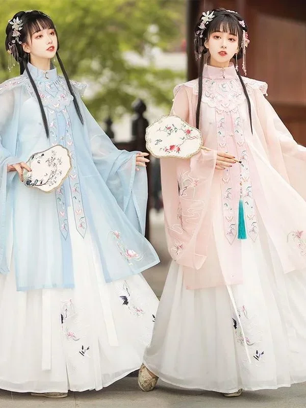 Hanfu أنثى النمط الصيني التقليدي Hanfu مينغ سلالة سحابة الكتف الوقوف طوق فستان زي القديمة الجنية بدلة أنيقة