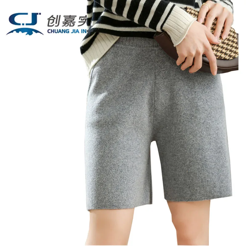 Spring Autumn 100% Cashmere Women's Five Cent Shorts Casual Outdoor Jogging Wool Shorts Gray Comfortable Breathable and Supple