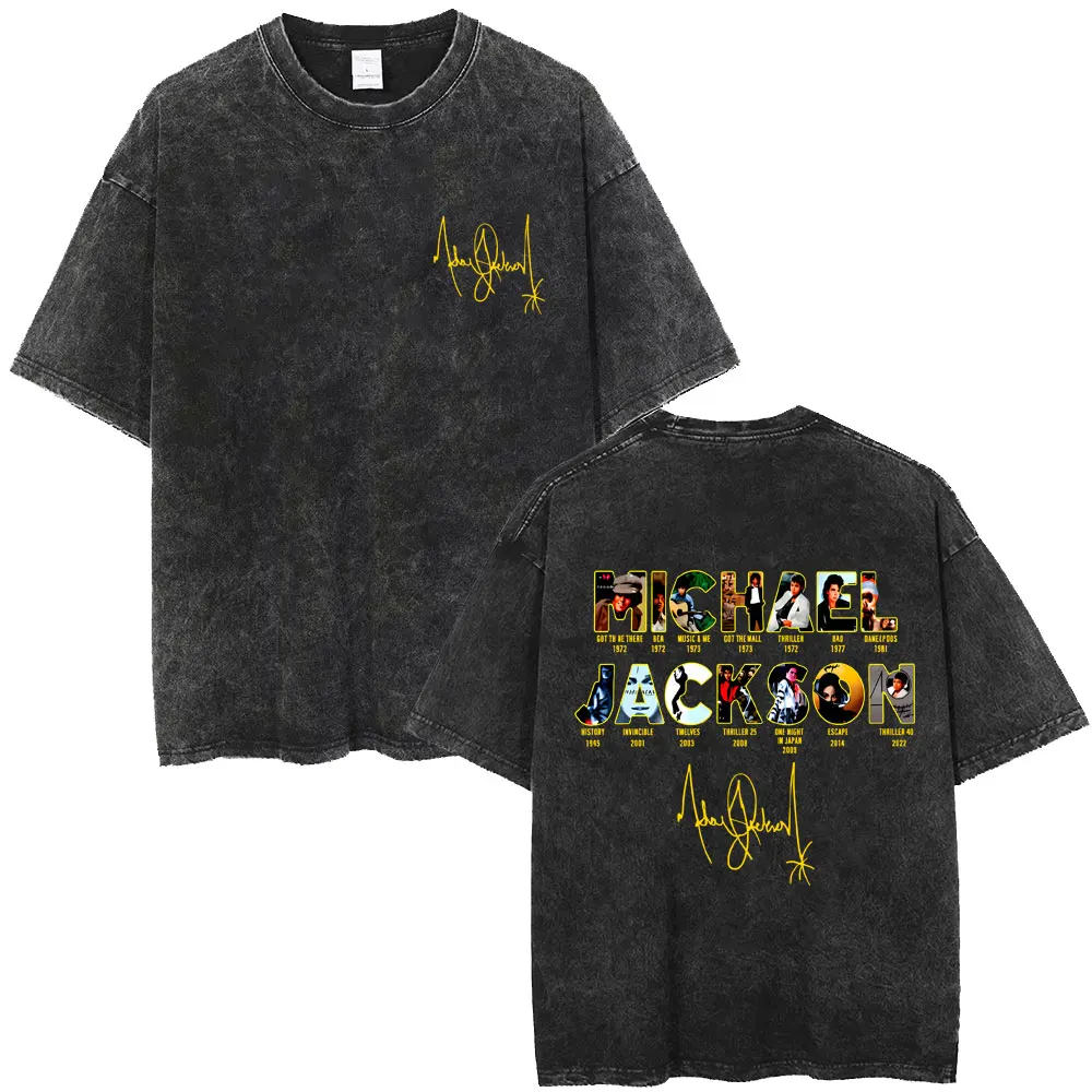 

King of Pop Michael Jackson Music Album Cover Vintage Washed T-shirt Men Women Retro Gothic Rock Short Sleeve T Shirt Streetwear