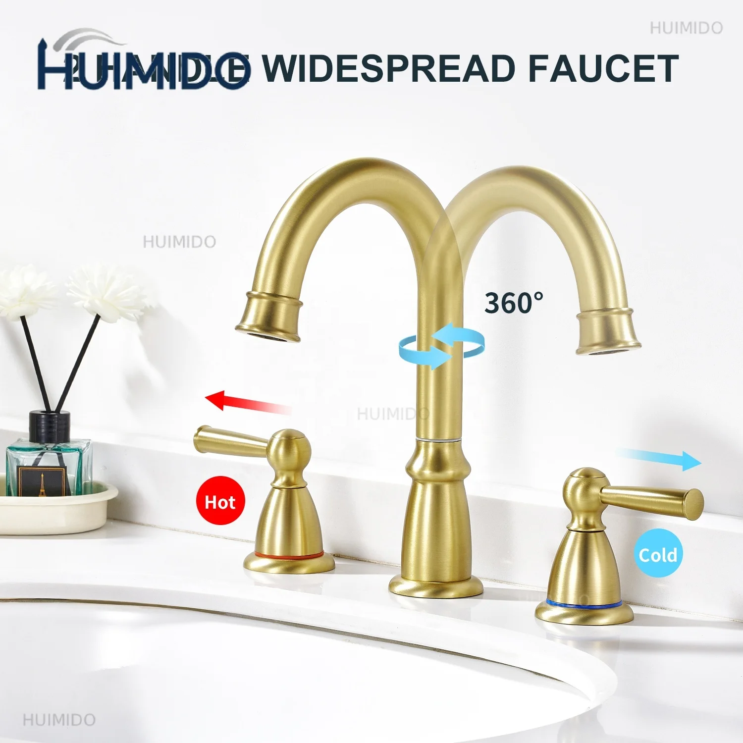 Dual Handle 3 Holes Basin Faucet Deck Mounted Double Handle Gold Brass Luxury Home Bathroom Antique Vanity Sink Faucet