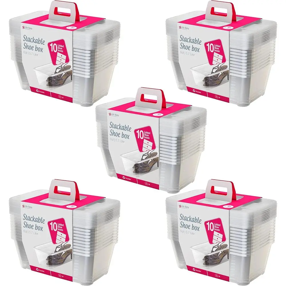 

6 Liter Shoe, Accessory, and Closet Plastic Storage Box Multi-Purpose Lidded Stacking Tote Containers, Clear (50 Pack)