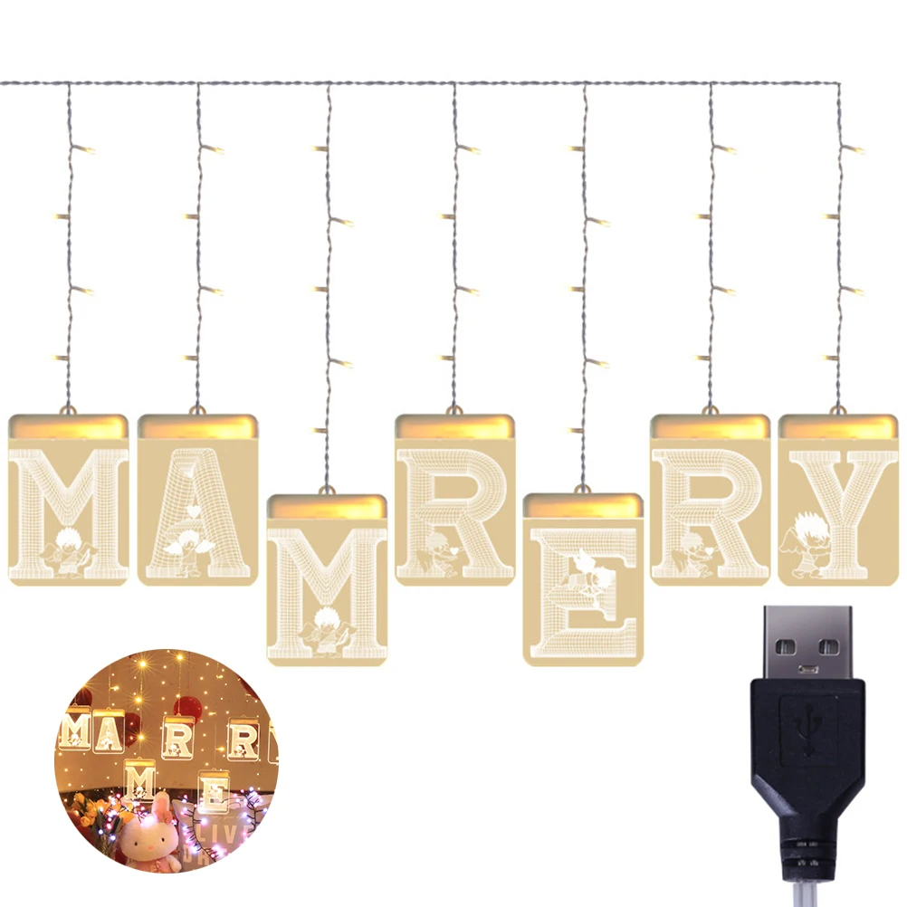 

MARRY ME LED String Lights Proposal Decor Beige Sign Flameless C Lamps Romantic Wedding Party Decorations USB Powered