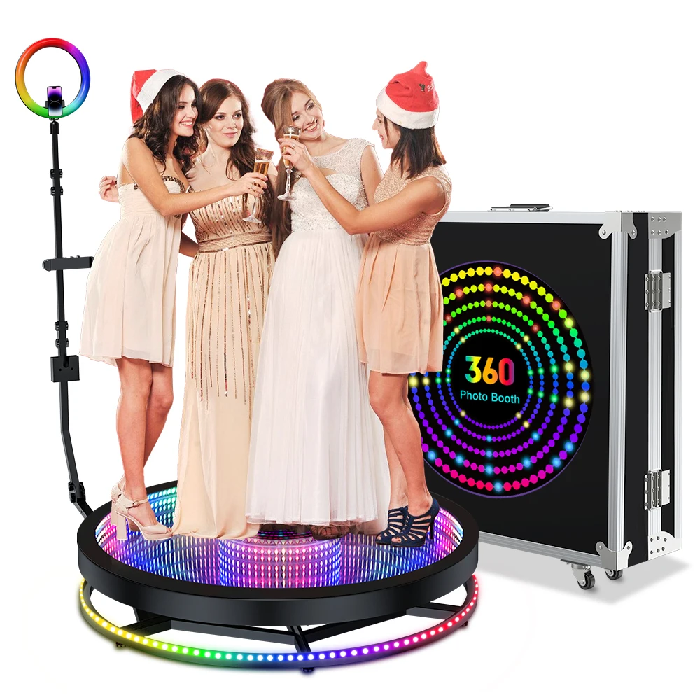 360 Photo Booth LED Glass 360 Photo Booth Machine rotazione automatica con Flight Case per feste