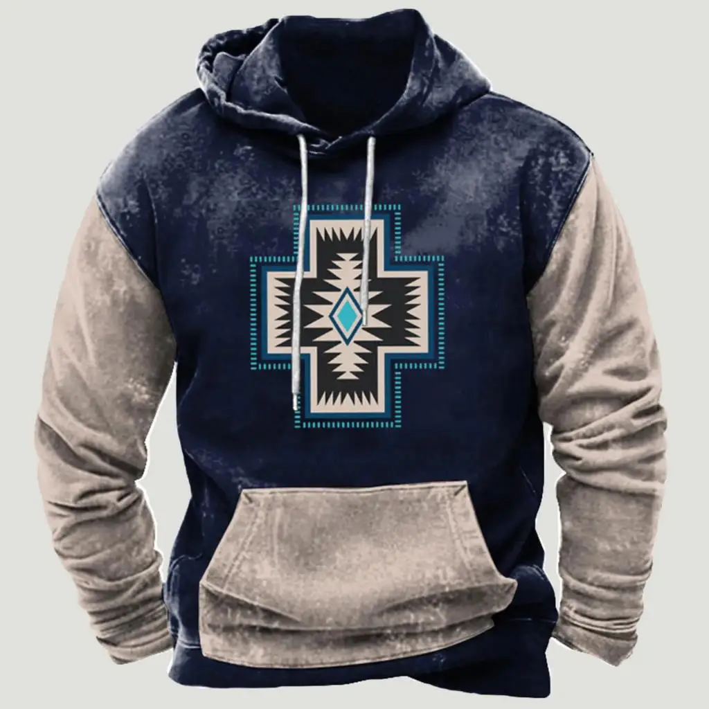 Vintage Sweatshirt 3D Colorblock Aztec Ethnic Hoodies Loose Men/WOMEN Hoodie Holiday Kids Long Sleeve Coat Men Clothing