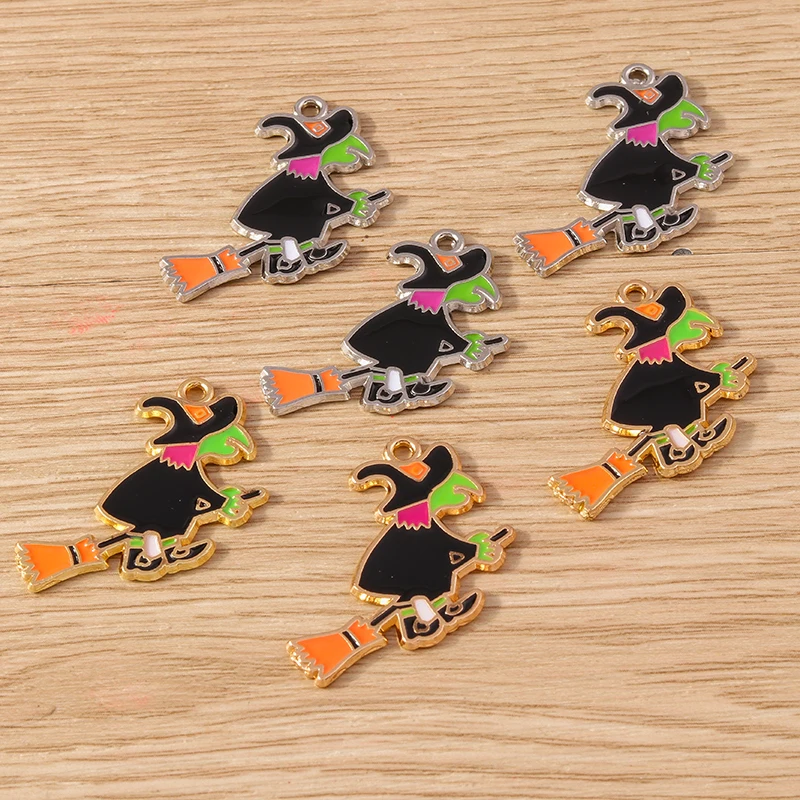 10 stücke 28x32mm Cartoon Emaille Halloween Hexe Charms Anhänger für Schmuck Herstellung Halskette Ohrringe Armbänder DIY Handwerk liefert – Detail 5