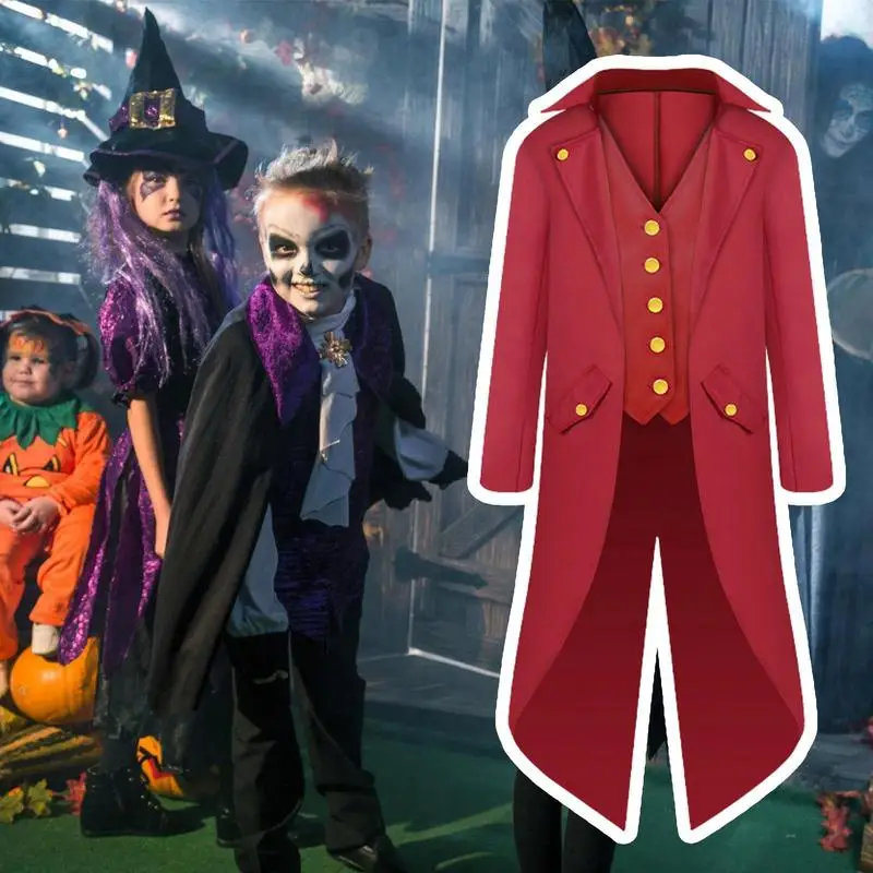 Joker Costume For Men Pirate Jacket Men Steampunk Coat Tailcoat Lightweight For Halloween Photos Vampires Boys Aged 6-14 Kids