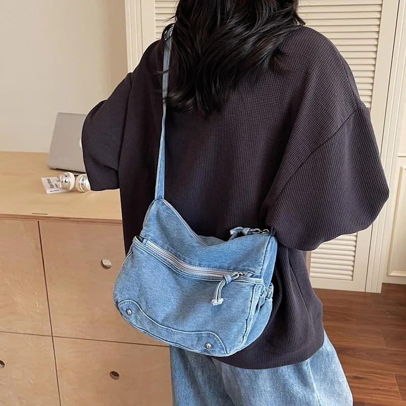 

Small Canvas Shoulder Messenger Women's Bag Korean Crossbody Tote Bag for Girl Student 2025 New in Denim Cloth Female Handbags