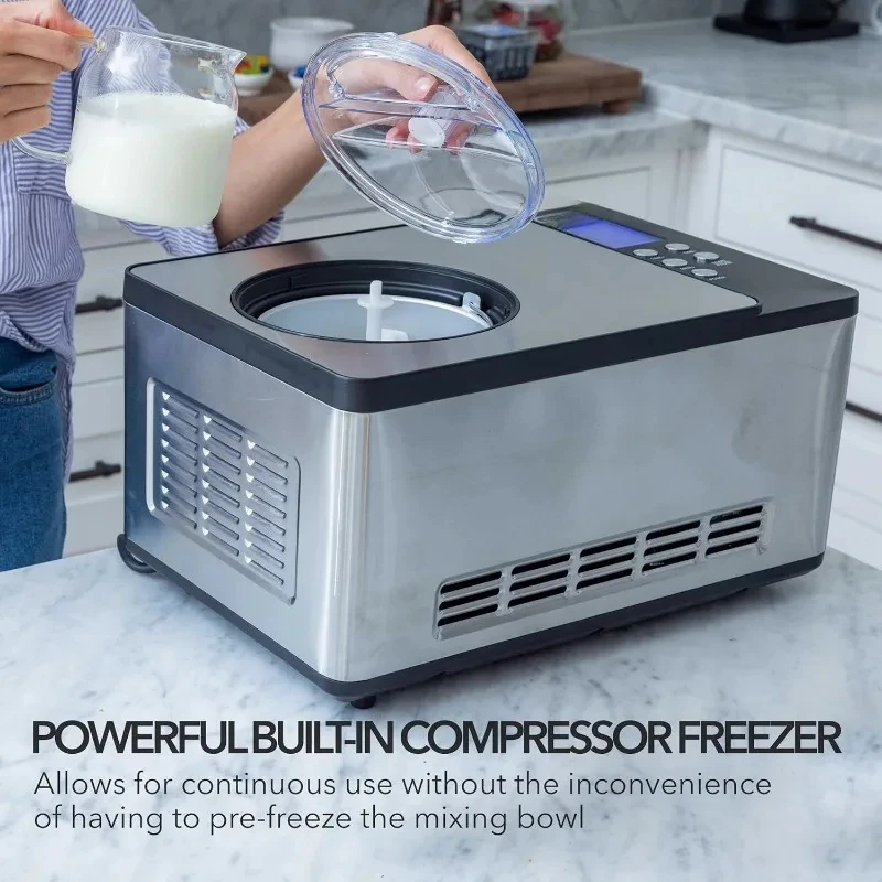 Ice Cream Maker Machine Automatic 2.1 Qt with Built-in Compressor, LCD Digital Display & Timer, No Pre-Freezing