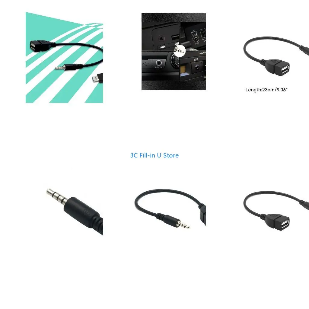 G8TA Black Mp3 Adapter Cable USB Female to 3.5 Mm U Disk to 12 V Car C-D Player Adapter Cable Video Accessories
