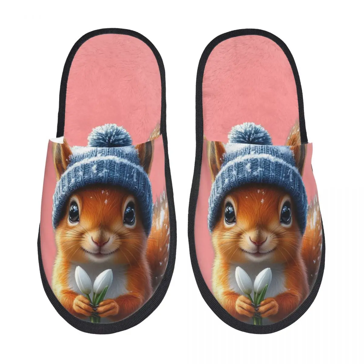 Custom Cute Squirrel House Slippers Women Soft Memory Foam Slip On Bedroom Slipper Shoes