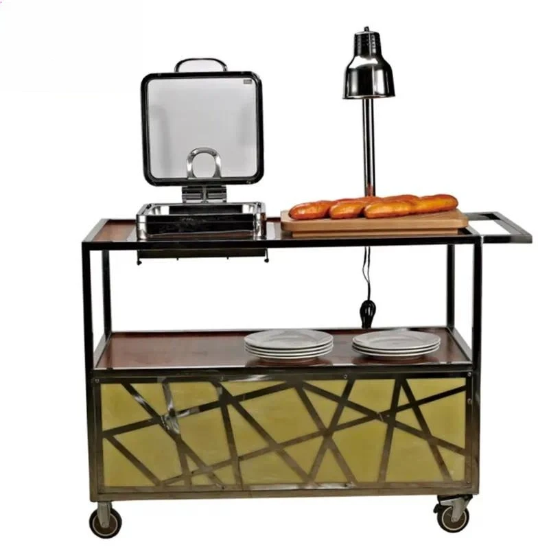 LED Food Warmer Trolley Powder Pot Station for Hotel Banquet Catering Service Equipment Tableware Display Cart