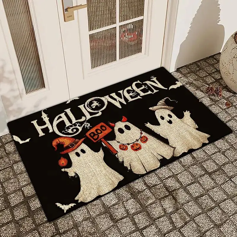 VIKAMA Halloween Boo Ghost Bat Doormat Washable Anti‑slip Floor Mat For Front Door Porch Holiday Home Decor