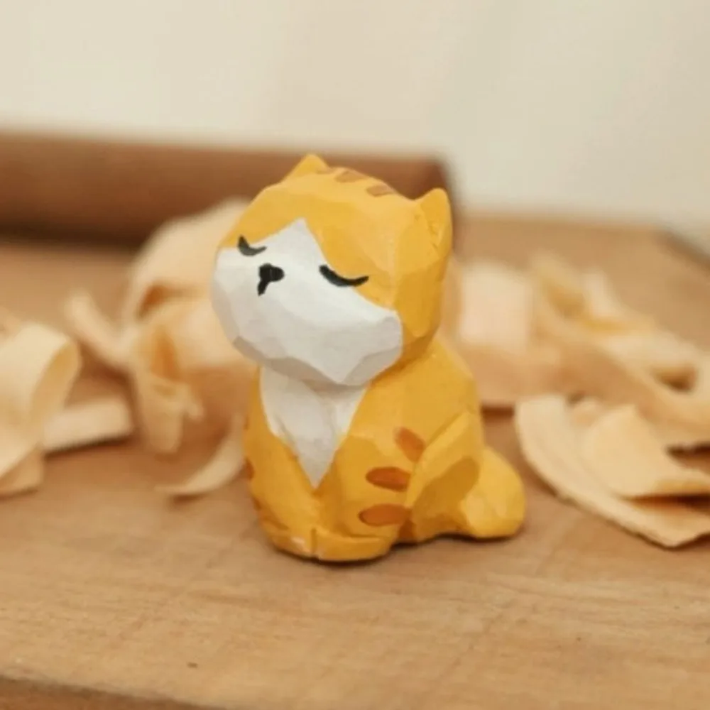 

Small Gifts Wooden Carving Cat Ornament Sheep Dog Animals Ornament Cartoon Doll Small Rabbit Model Desk Decor