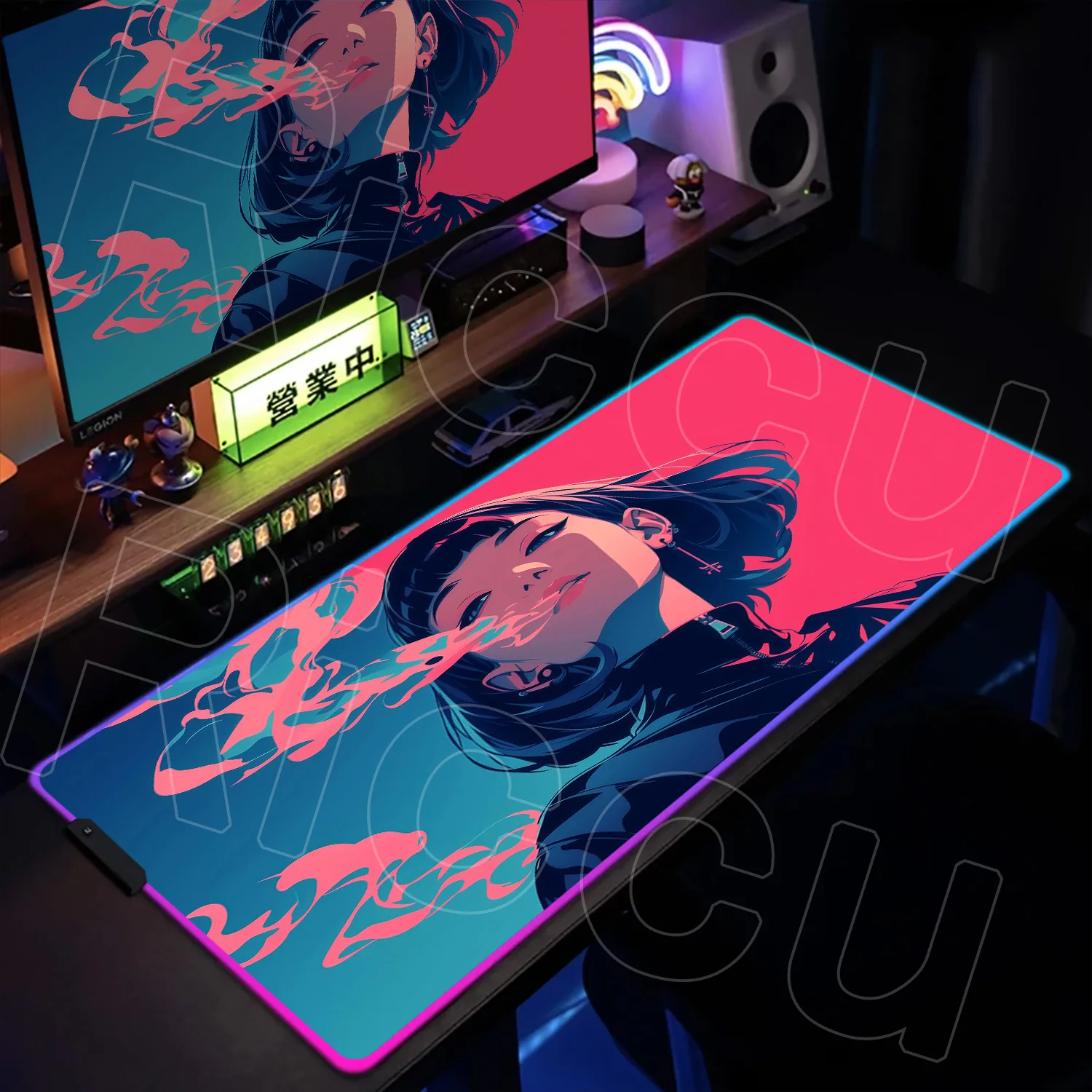 RGB 1000X500 مللي متر XXXL الفن الدوبامين الألوان فتاة كوميك HD ماوس الوسادة الظلام ألعاب الكمبيوتر اكسسوارات لوحة المفاتيح المحمول المتضخم LED حصيرة مكتبية #3