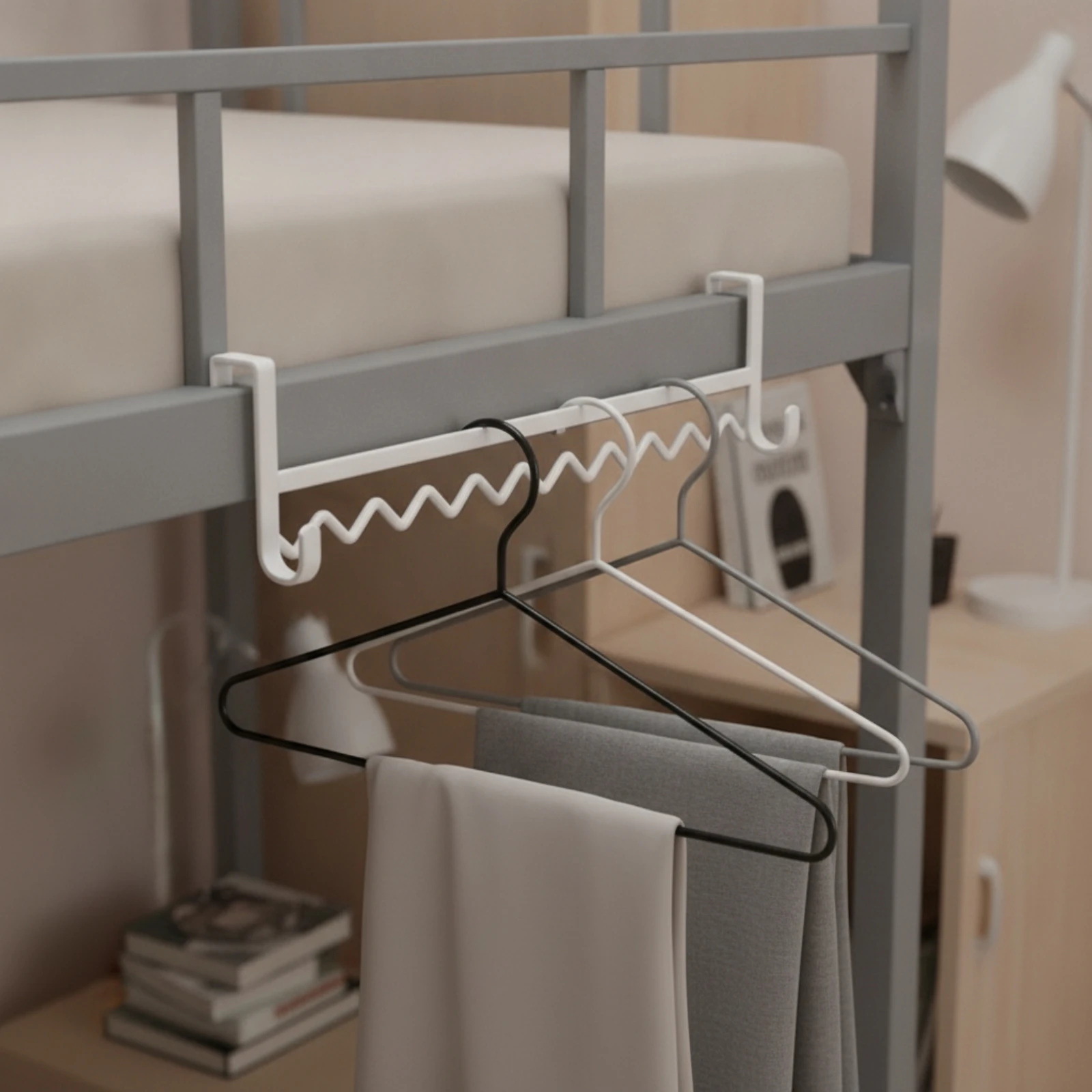 Bedside Hanging Rack Space-Saving Bed Rail Hanger Wave Hanging Rack Compact Organizer Slim for Students, Bunk Beds, Dorm Rooms view 4