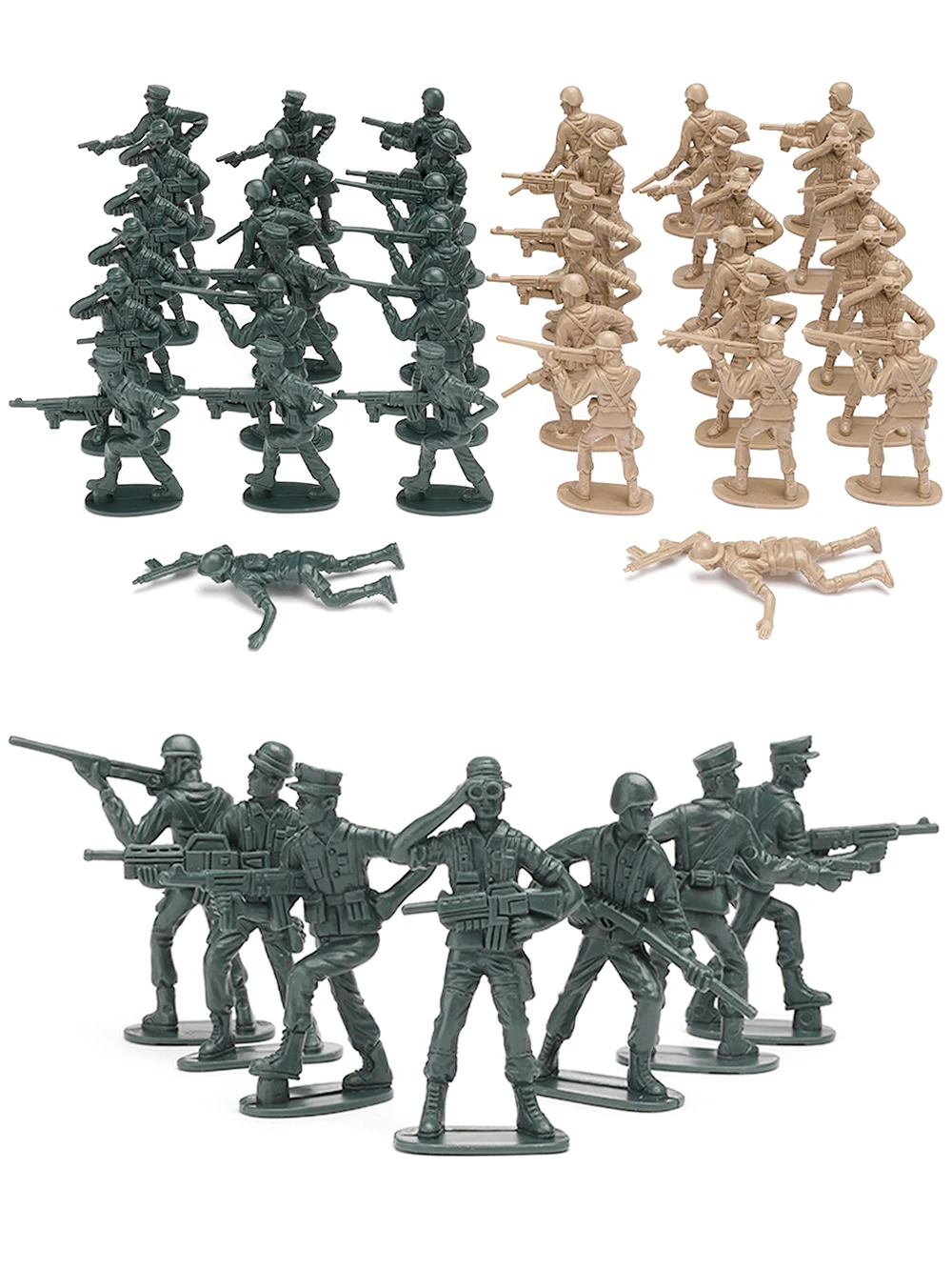 ViiKONDO Esercito Uomini Giocattolo Militare Action Figure 2.5 ''Grande Figurina 44 Pezzi Verde vs Tan Soldato di Plastica Trouppe 7 Poses 6.5 cm Gioco di Guerra