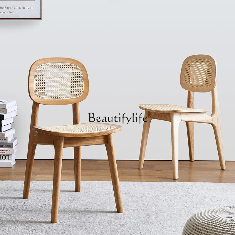 

Nordic Rattan Dining Chair Modern Minimalist Solid Wood Back Stool