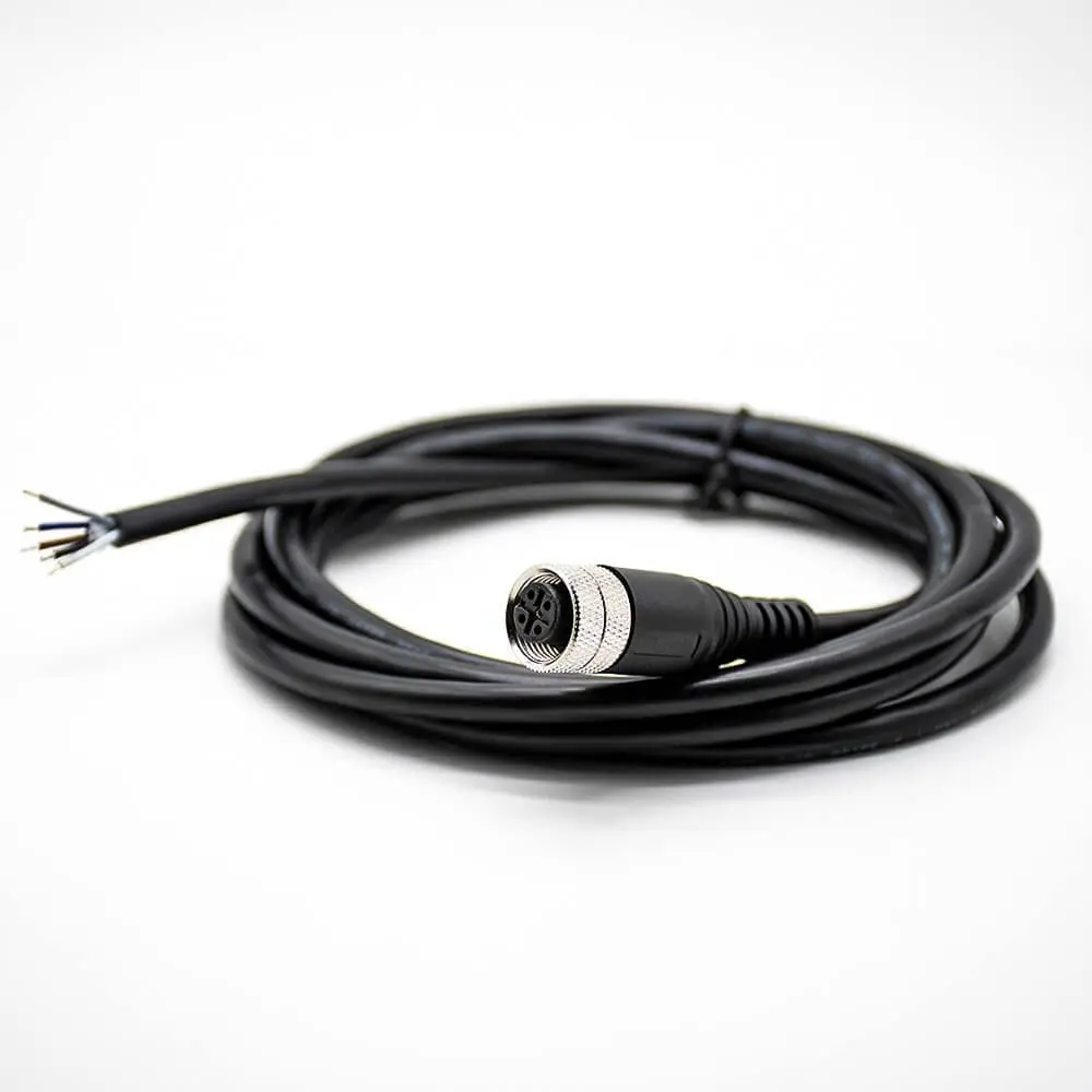 M12 5Pin Female Straight Extension Cable with A Code Molded Connector 2M AWG22 PVC Black Cable for Industrial Automation