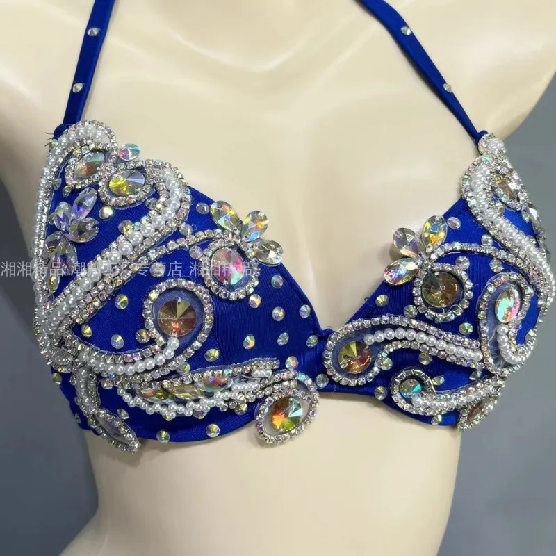 customized runway show sexy oriental belly dance costume high-end handmade sequin performance set women's clothing bras belt