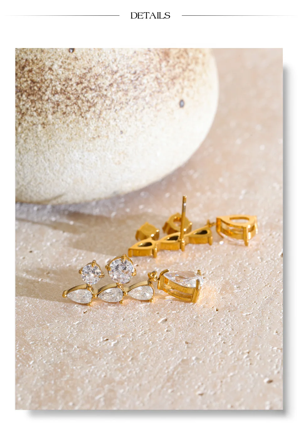 Yhpup 2026 Glänzende Zirkonia Tropfenohrringe 18K Goldfarben PVD-beschichteter Edelstahl Premium Schmuck Geschenk – Detail 12