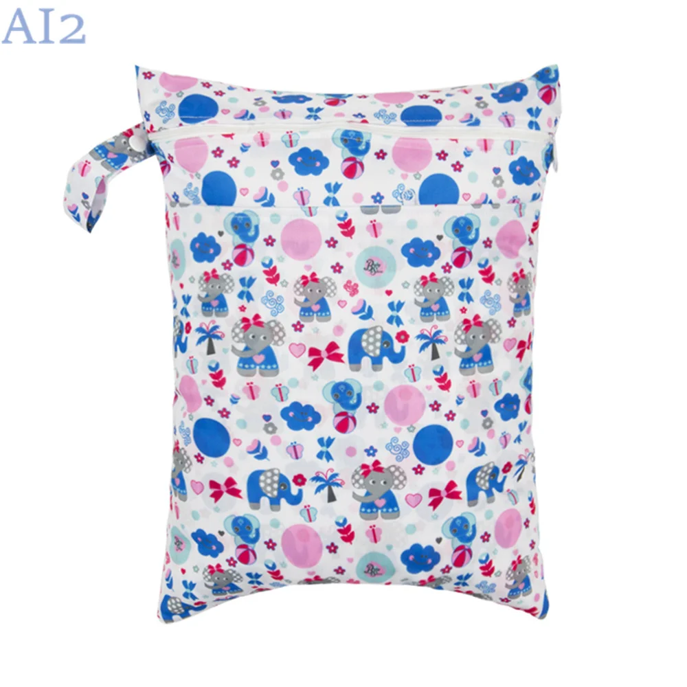 30cmx40cm Wetbag For Baby Diapers Nappies Waterproof Reusable Cartoon Print Diaper Bag With Two Zipper Large Capacity Handbag