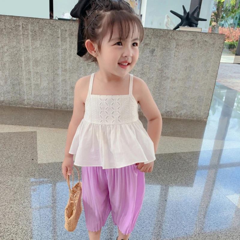 Girls Baby Halter Belt Blouse Girls Summer Pure Color T Shirts Breathable Kids Sleeveless Tops