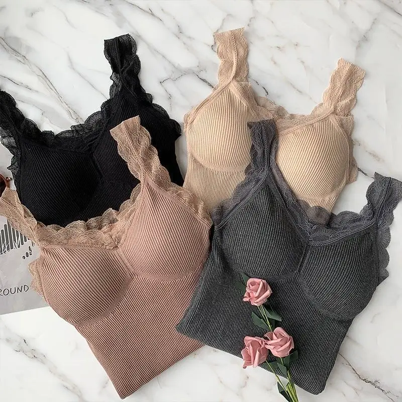 Lace Heating Warm Sling Vest Women's Autumn and Winter Thickened Inner Backing Seamless Backing