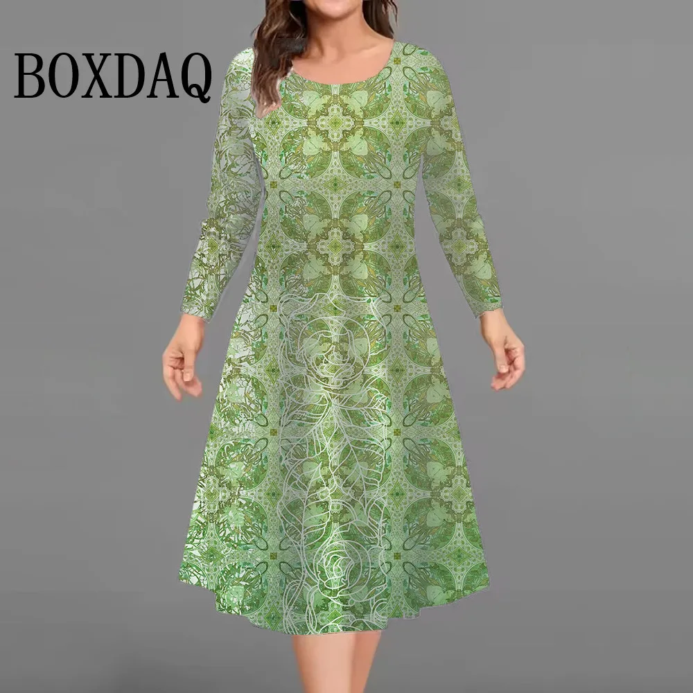 新作おしゃれエレガントワンピース レディース 秋冬 長袖 ゆったり カジュアル 花柄 3Dプリント ワンピース 大きいサイズ レディース服 9XL
