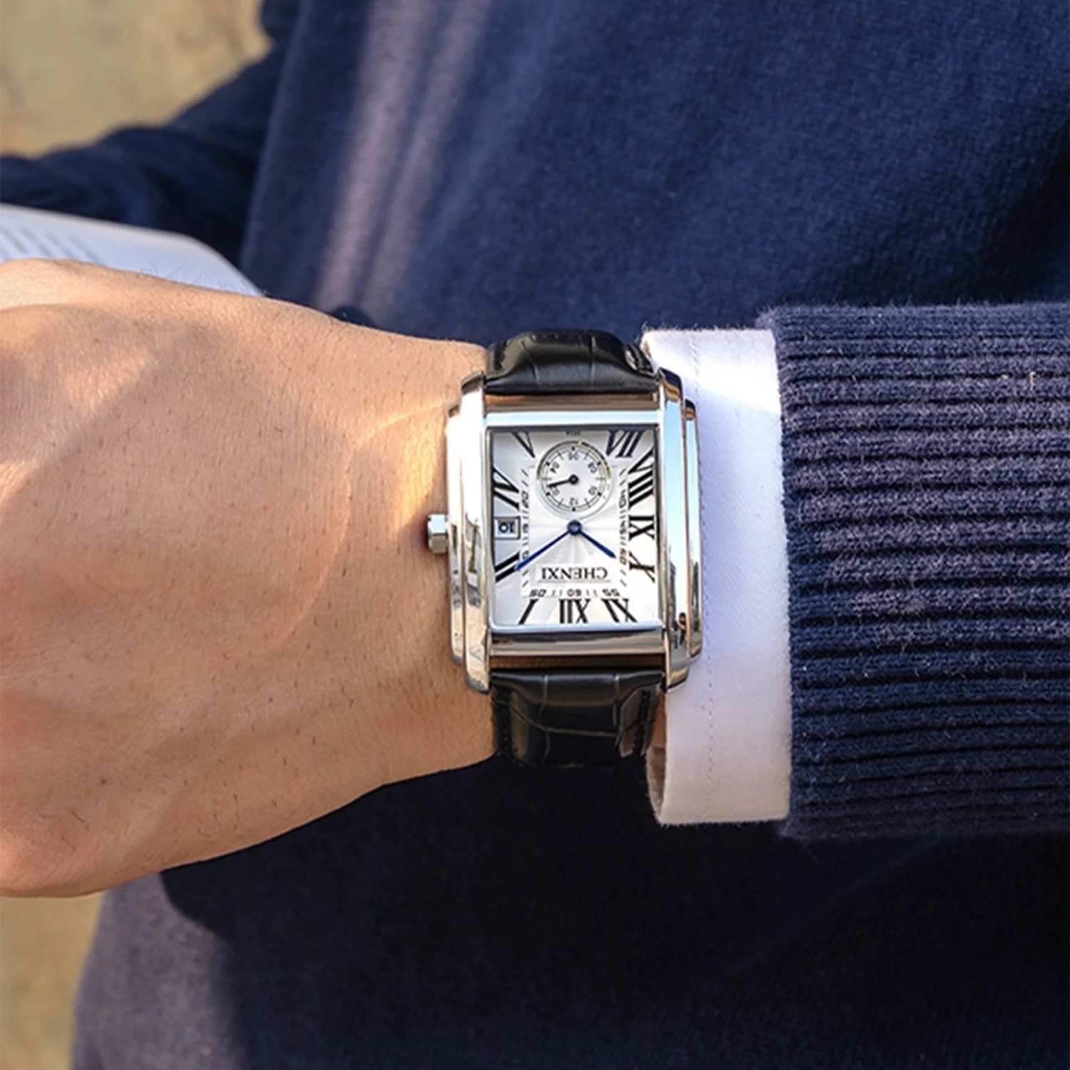 CHENXI Luxury Men's Watches High-end Business Square Dial Leather Quartz Wristwatch Waterproof Calendar Watches For Men