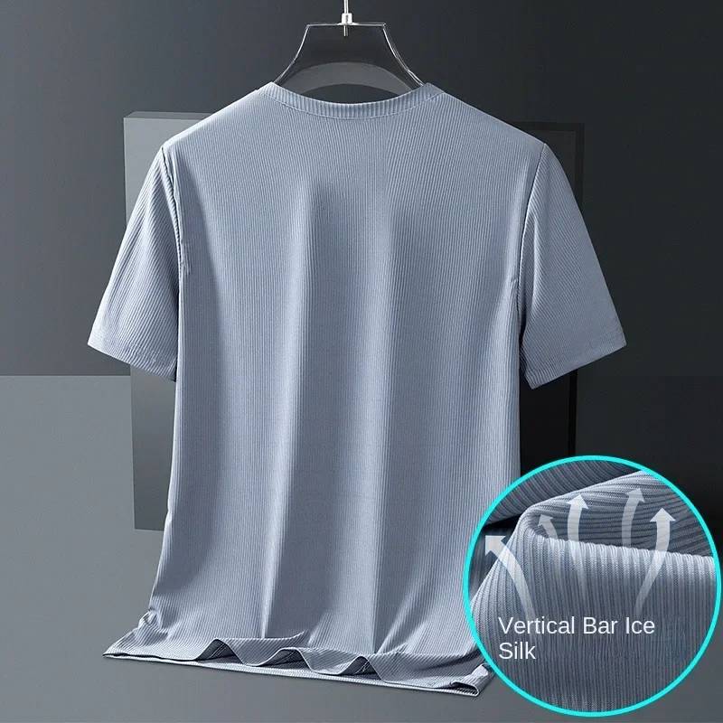 Plus Size L-8XL Ice Silk Traceless T-shirt Quick Drying Men\'s Light Solid Color Half Sleeve Top Silk BreathableMen T Shirt