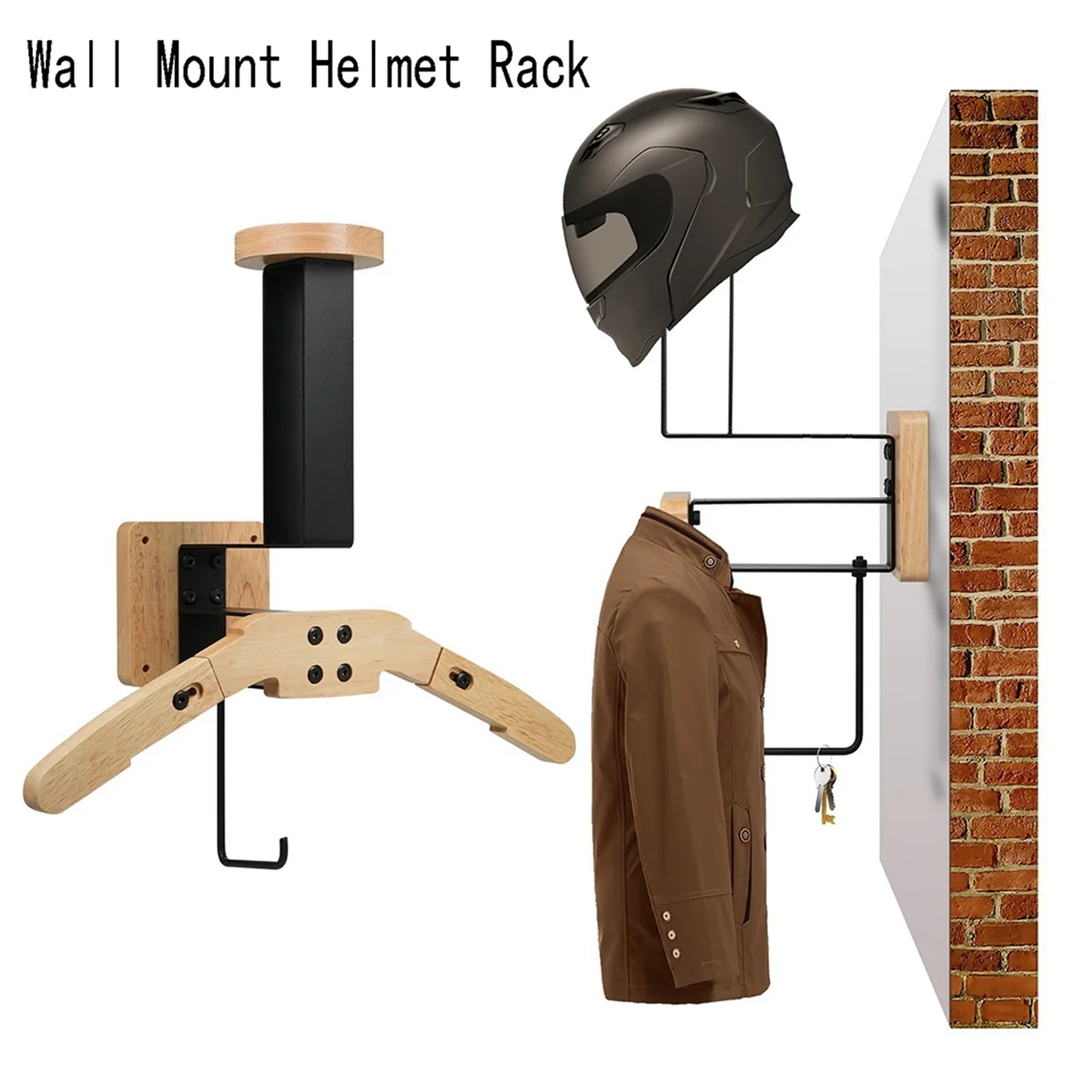 Wall Mount Helmet Rack Motorcycle Helmet Holder Wooden Bicycle Helmet Display Hanger with Hooks