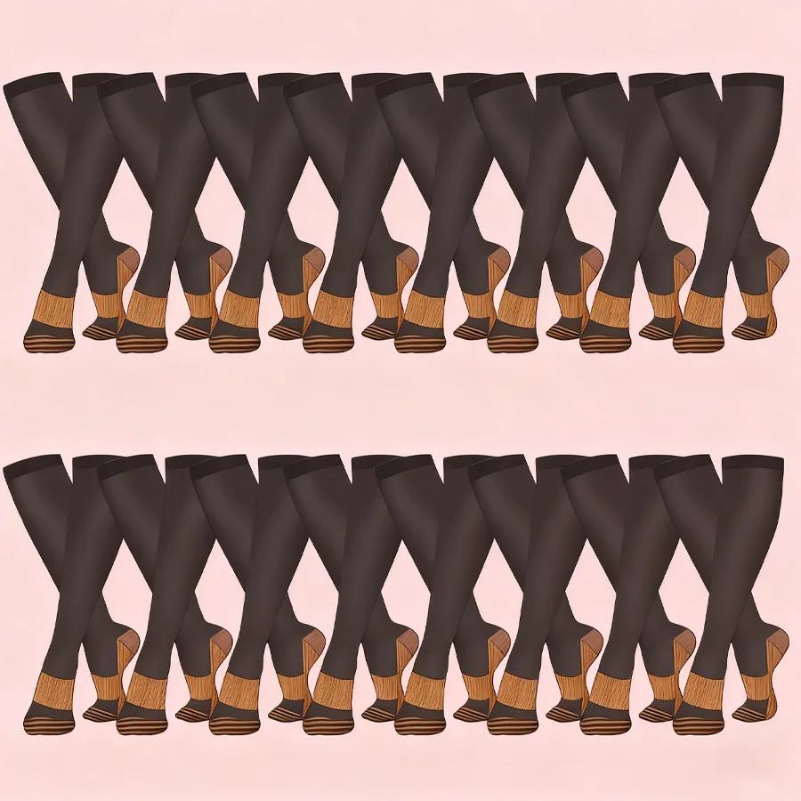 

16-парные медные компрессионные носки для мужчин и женщин для бега и путешествий для медсестер и беременных, дизайн до середины икры