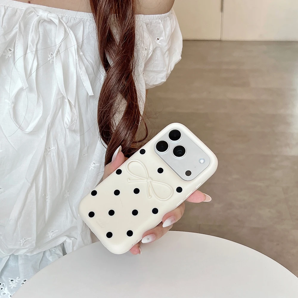 Kawaii 3D Polka Dot Schleifenknoten Weiche Silikon-Handyhülle für iPhone 12 13 14 15 16 17 Pro Max Lustige Stoßfeste Rückabdeckung – Detail 7