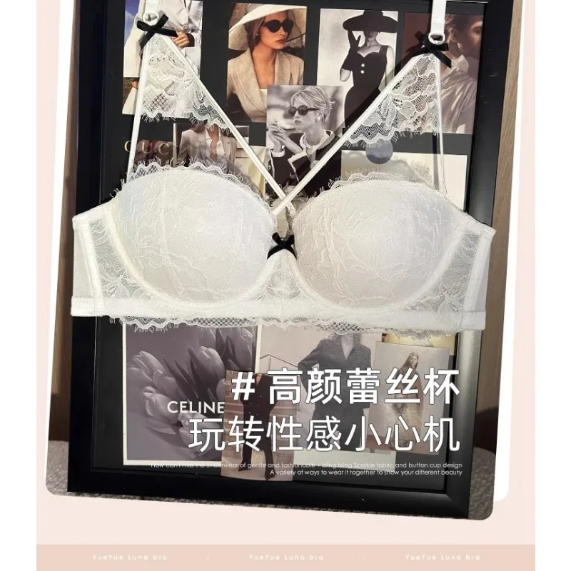 Bralette de encaje estilo Anime japonés elegante, sujetador acolchado sin aros, pechos pequeños, conjunto de lencería Sexy push-up, cómodo sujetador inalámbrico