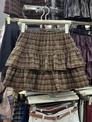 Japanese Y2k Cute Ruffled Plaid Skirt Punk Rock Subculture Cake Skirts Japanese Preppy Style Casual New 2026 Women Skirts