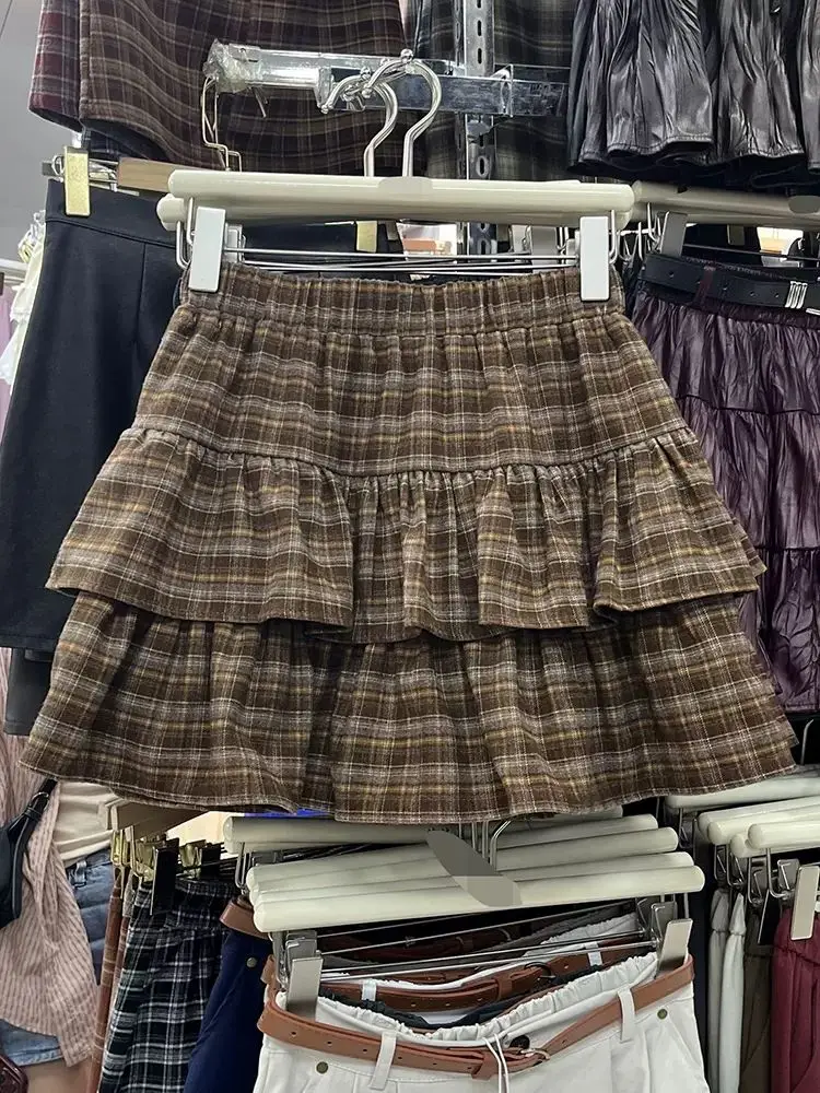 Japanese Y2k Cute Ruffled Plaid Skirt Punk Rock Subculture Cake Skirts Japanese Preppy Style Casual Summer 2024 Women Skirts