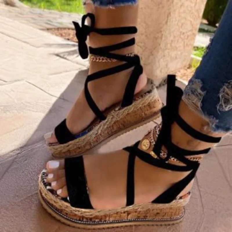 Summer White Wedge Espadrilles Women Sandals Open Toe Gladiator Sandals Women Lace Up Women Platform Sandals Zapatos De Mujer